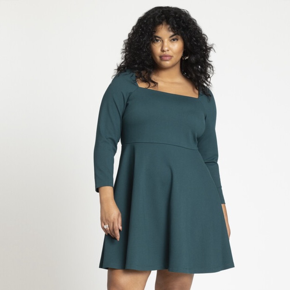 NWT Green Eloquii Square Neck Fit & Flare/Skater Knit Mini Dress, size 18